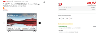 TV QLED 75" Xiaomi A PRO 2025 75, QLED 4K, Smart TV por 619,01€ (newsletter por 609,01€)
