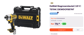 DeWALT Accu Slagschroevendraaier 18V XR Basic Body in TSTAK voor €79,95 bij Ibood