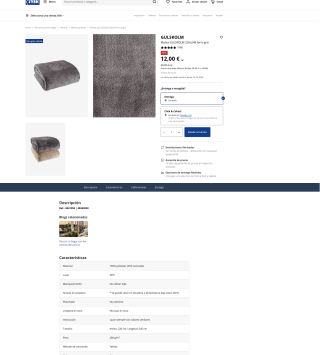 Manta GULSKOLM 220x240 forro gris por solo 12€