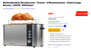 KitchenBrothers Broodrooster - Toaster - 6 Warmteniveaus - 2 Extra Lange Sleuven voor €44,99 bij Bol