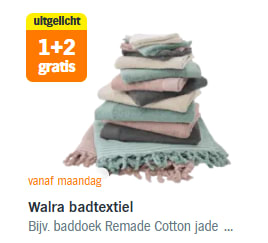 Alle Walra badtextiel 1+2 gratis bij de AH