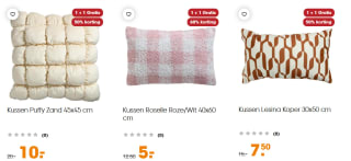 Tot 60% korting en 1+1 gratis op kussens bij Kwantum