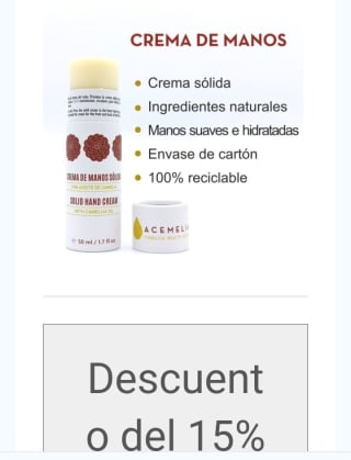 -15% en crema de manos sólida.