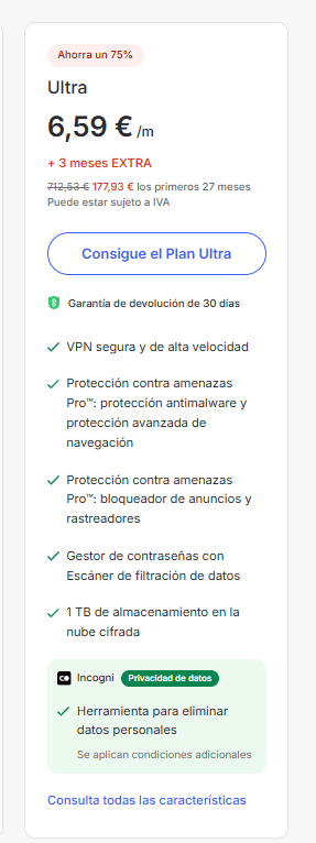 NordVpn Ultra 2 años 10 dispositivos + 1tb en la nube por 6,59€ al mes