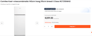 Comfee Koel-vriescombinatie Model RCT210WH2 voor €209 bij Ochama.