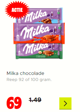 Alle smaken Milka chocoladereep voor €0,69 bij Dirk