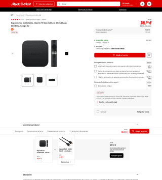 Reproductor multimedia Xiaomi TV Box 2nd Gen 4K 2GB 8GB Google TV por 38,01€