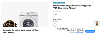 Lavadora Carga Frontal 20 kg con VRT Plus color Blanco