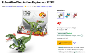 Zuru Robo Alive Dino Action Raptor met Geluid voor €4,79 bij Bol