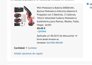 Mini Motosierra Inalámbrica de 6'' con 2 Baterías por 49,47€