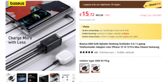 Baseus GaN3 Pro 65W Snellader + 100W USB-C Kabel voor €15,72 bij AliExpress