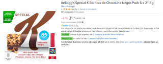 6 Paquetes de 6 unidades de 21.5 grs de Kellogg's Special K Barritas de Chocolate Negro por 12.62€