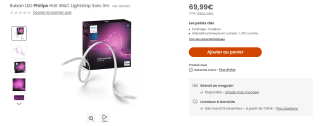 Pack Philips Hue : 2 Ampoules connectées W&C E27 1100lm à 69,99€