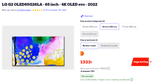 LG 65'' G2 OLED evo Gallery Edition - 65 inch - 4K OLED - 2022 voor €1,33