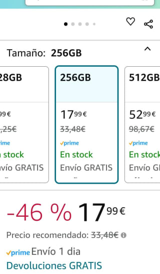 SanDisk 256GB Ultra Luxe Memoria por 17,99€.