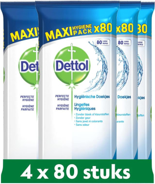 Dettol Hygiënische Maxi Pack 4x80 Doekjes voor €8,59 bij Amazon.nl