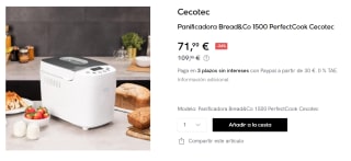 Panificadora Cecotec Bread&Co 1500 PerfectCook por 71.99€