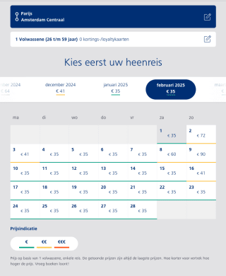 Enkeltje Amsterdam Parijs €35 of €70 retour