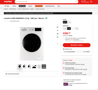 Lavadora KUBO KBWM9341 12 kg 1400 rpm Blanco por solo 289€