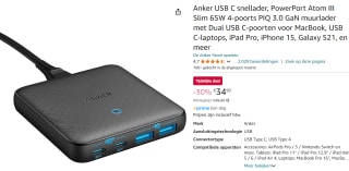 Anker PowerPort Atom III Slim 65W snellader voor €34,99 bij Amazon