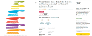 6 Cuchillos de Colores con Protectores Amazon Basics por $269 en Amazon