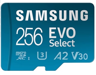 Samsung EVO Select 256GB, microSD, A2, V30, 130 MB/s, FHD, 4K UHD, tarjeta de memoria con adaptador por 27,70€