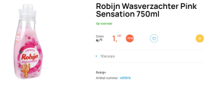 Robijn wasverzachter Color Pink Sensation 750 ml (30 wasbeurten) voor €1 bij Butlon