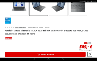 Lenovo IdeaPad 5 15IAL7, Intel Core i5-1235U, 8GB RAM, 512GB SSD, Iris Xe, Windows 11 Home. Por 549€