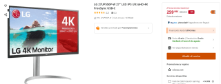 Monitor LG 27UP550P-W 27" LED IPS UltraHD 4K FreeSync USB-C por 259€