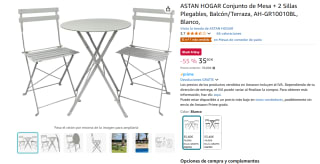 ASTAN HOGAR Conjunto de Mesa + 2 Sillas Plegables, Balcón/Terraza, AH-GR10010BL, Blanco por 35€