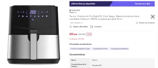 Taurus Freidora Air Fry Digital 5S de 5l con 1450W por 59,84€