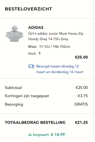 Adidas kids vest voor €21,25 dmv code bij Secret Sales