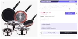 Bateria San Ignacio de 5pcs acero inoxidable: cazo Ø16x7,5 Cacerolas de Ø18x8,5 y Ø20x9,5 cms., inducción + Set 3 sartenes Ø16/20/24 cm, aluminio prensado por 25.39€