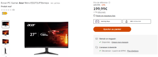 Moniteur PC gaming 27" Incurvé Acer Nitro ED271 à 199,99€