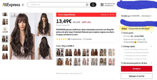 Peluca de pelo sintético largo Ondulado Natural por 12,49€