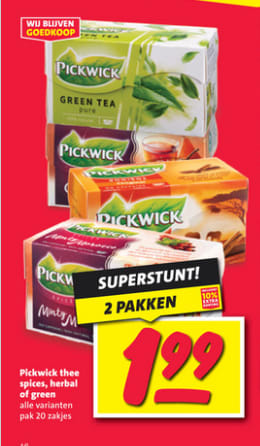 2 Pakken Pickwick thee voor €2 bij de Nettorama