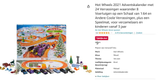 Hot Wheels adventskalender 2021 inclusief 8 Hot Wheels auto’s voor €9,99 bij Amazon