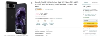 Google Pixel 8 5G 128GB por $10,636 en Amazon