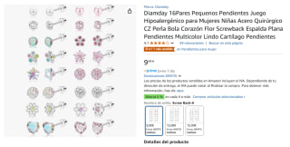 Diamday 16 Pares Pendientes Juego Hipoalergénico por 9,99€