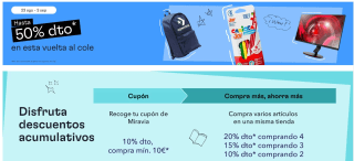 Vuelta al cole hasta 50% + 30% descuento EXTRA nuevas cuentas grandes ofertas