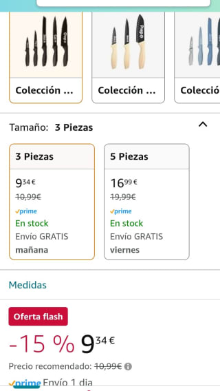 MasterChef Cuchillos Cocina, Juego de 3 Cuchillos de Chef por Verduras, Carne y Pelar por 9,34€.