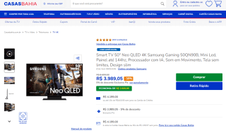 Smart TV da Samsung de 50 polegadas - R$ 3.989,05