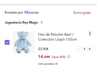 Oso de Peluche Azul Colección Llopis 100cm por 14,34€.