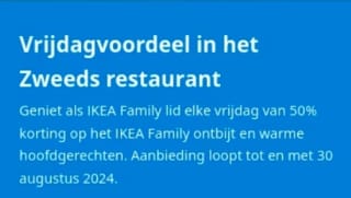 Op vrijdag 50% korting op ontbijt en warme hoofdgerechten bij Ikea