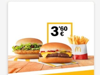 2 cheeseburger o 2 chicken burger + patatas pequeñas por 3,60€