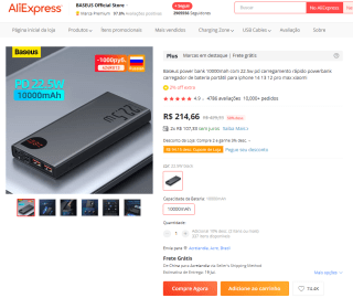 Carregador Power Bank da Baseus - R$ 214,66