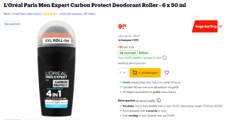 L’Oréal Paris Men Expert Carbon Protect Deodorant Roller 6 stuks voor €9,91 bij Bol