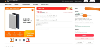 Marca Xiaomi-batería externa oficial, 22,5 W, 10000mAh por 12,99€
