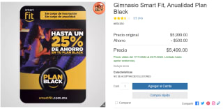 Smart Fit Plan Black Anualidad a $5,499 en Costco