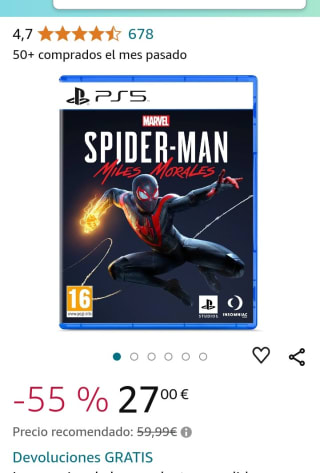 Marvel Spiderman Miles Morales PS5 por 27€.